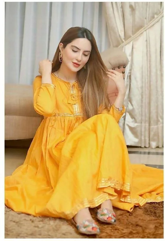 Cheera Yellow Kurta & Pant with Gota Work (CH128KP) Soft Stretch Pants