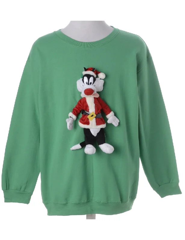 Label Novelty Christmas Sweatshirt Hoodie with Metallic Shiny Futuristic