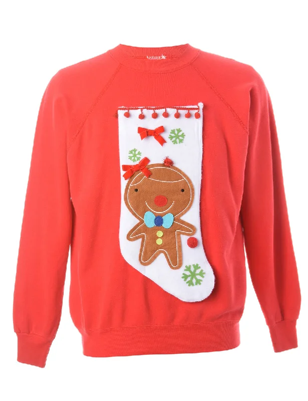 Label Novelty Christmas Sweatshirt Hoodie with Slit Hem Functional Movement