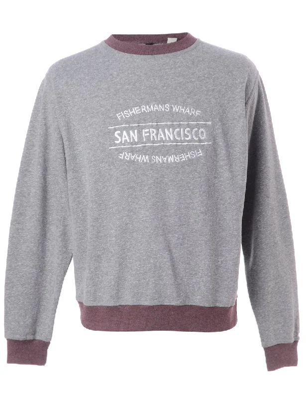 Label San Francisco Sweatshirt Hoodie with Distressed Vintage Worn