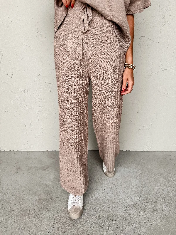 Paving The Path Ribbed Knit Pants Casual Wide Pants