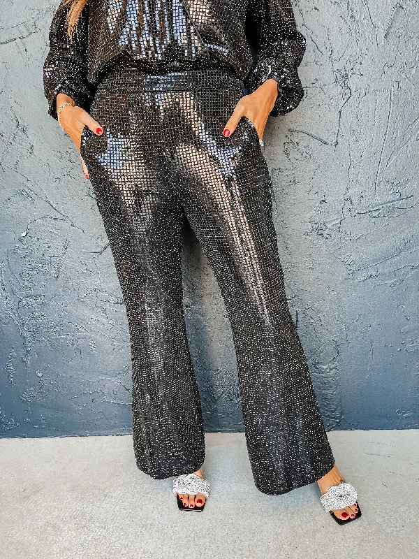 Glitzy Glamour Sequin Pants Warm Wool Trousers