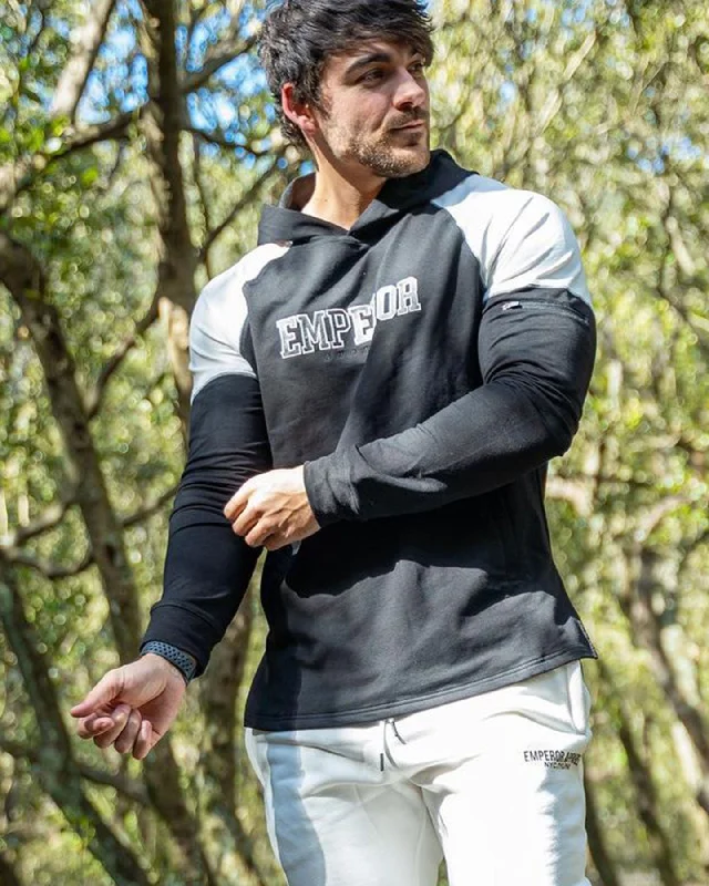 Emperor Apparel Athletic Hoodie Black/Off White Hoodie with Back Slit Movement Comfort