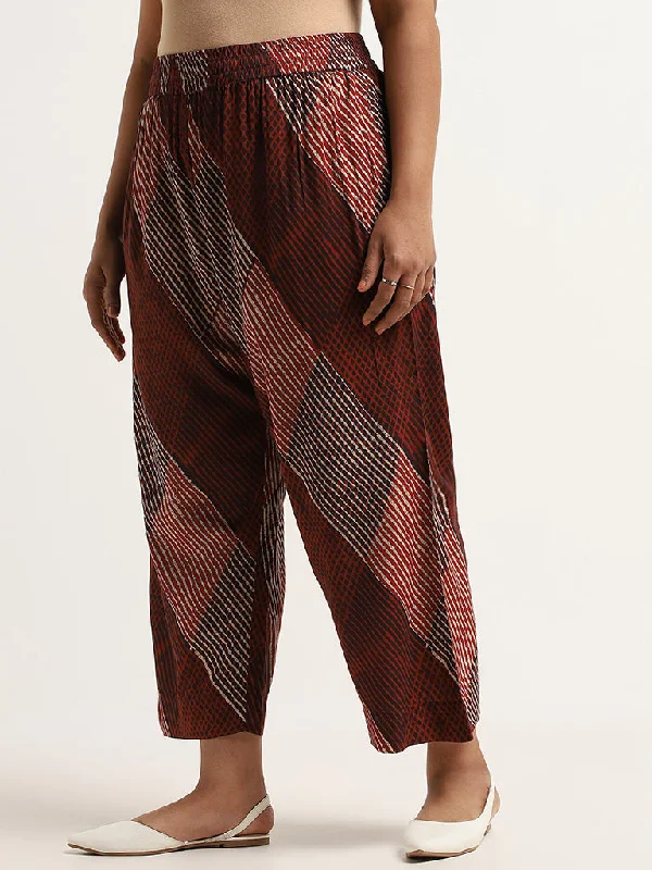 Diza Brown Mid Rise Printed Pants Modern Skinny Pants