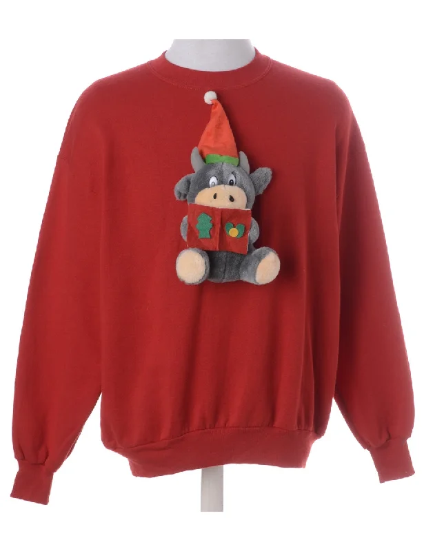 Label Novelty Christmas Sweatshirt Hoodie with Slit Hem Functional Movement