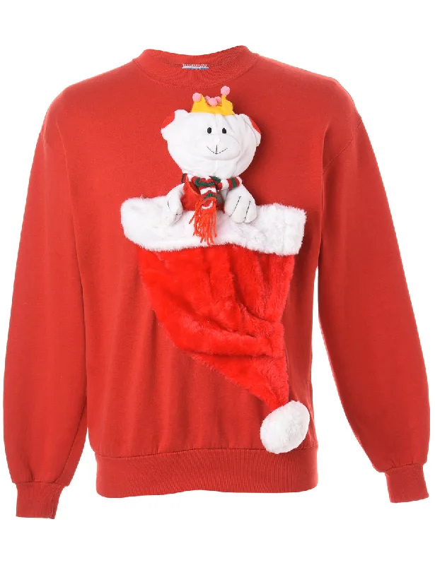 Label Novelty Christmas Sweatshirt - L Hoodie with Hood Adjustable Protection