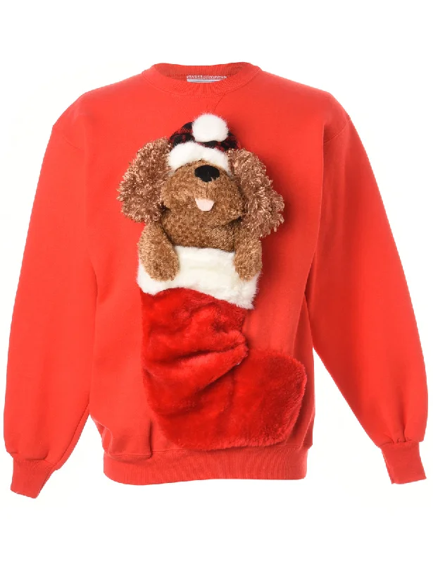 Label Novelty Christmas Sweatshirt - L Hoodie with Embroidery Detailed Premium