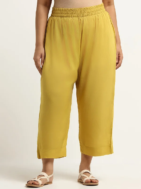Diza Solid Yellow Wide-Leg Pants Soft Sweatpants Style