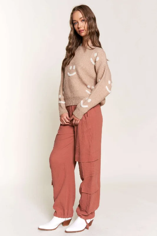 TERRACOTTA LINEN WIDE LEG CARGO PANTS P9334 Wide-Legged Palazzos