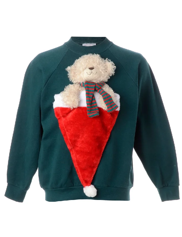 Label Novelty Christmas Sweatshirt Hoodie with Metallic Shiny Futuristic