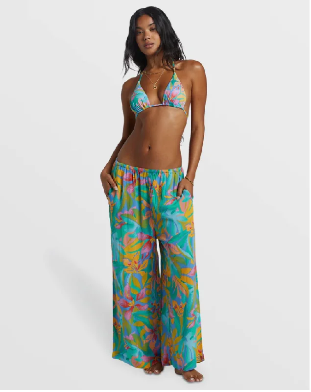 Sun Catcher Elastic Waist Printed Pants - Marina Classic Stretch Pants