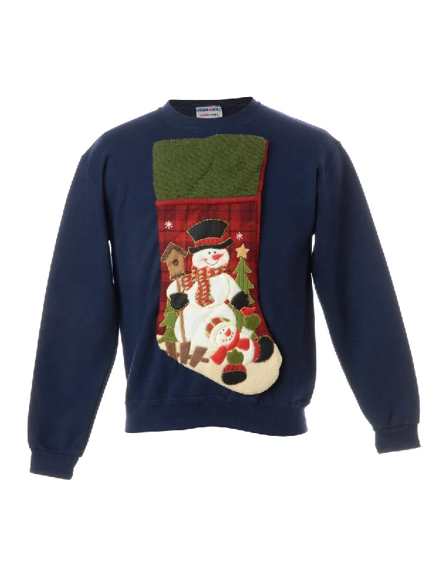 Label Novelty Christmas Sweatshirt Hoodie with Raw Hem Edgy Unfinished