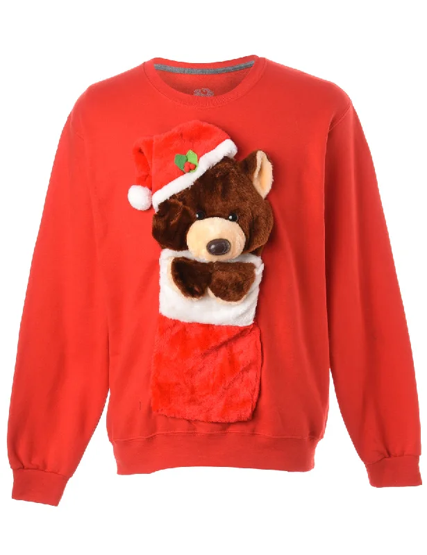 Label Novelty Christmas Sweatshirt - M Hoodie with Typography Text Message