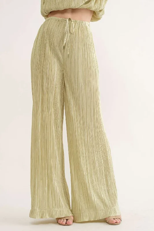 LIME PLEATED WIDE LEG PANTS P9416-1 Fashionable Track Pants
