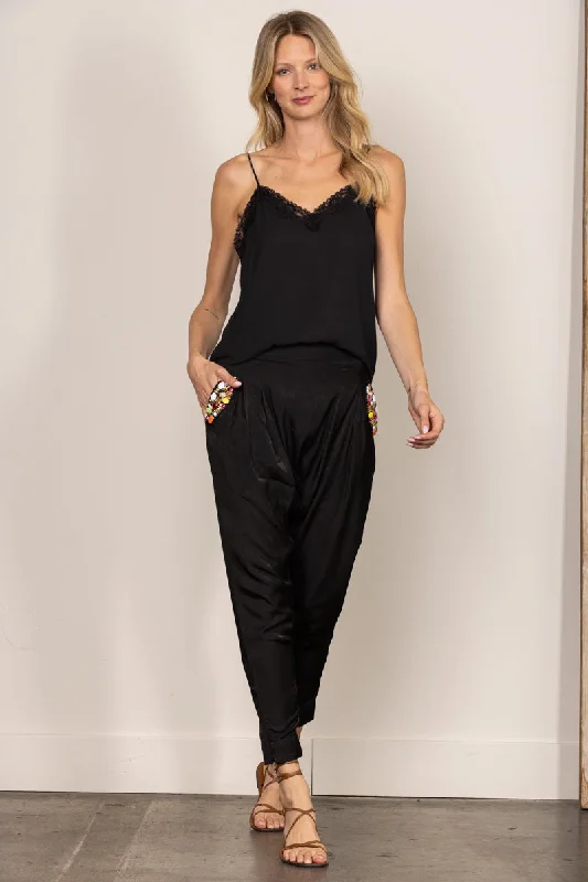 BLACK HAREM BEADS DETAILED PANTS SAP35 Trendy Printed Leggings