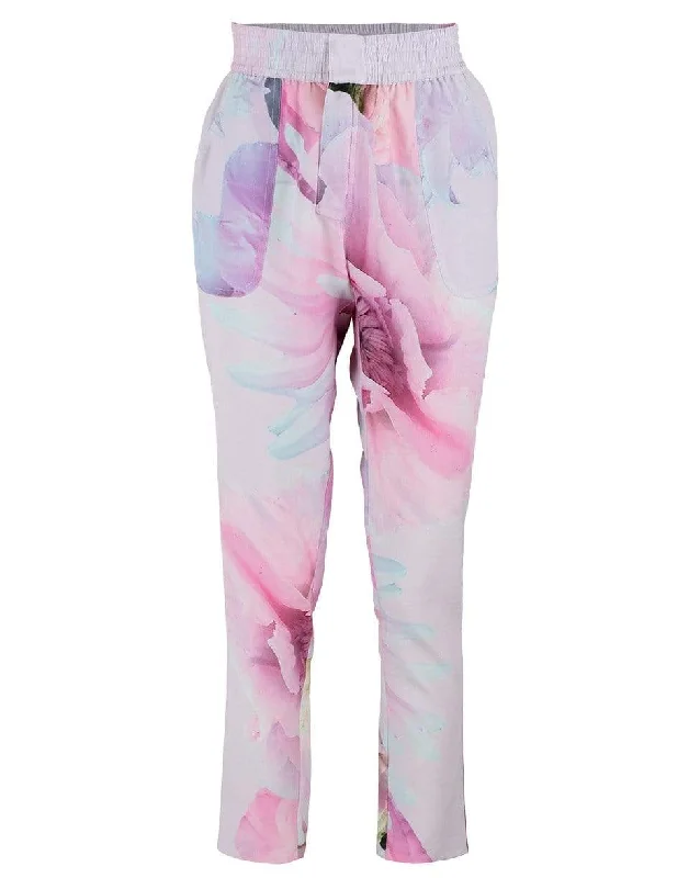 Pink Flower Pants Elegant Silk Pants