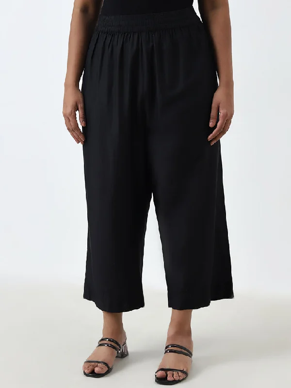 Diza Black Solid High-Rise Ethnic Pants Cozy Full-Length Pants