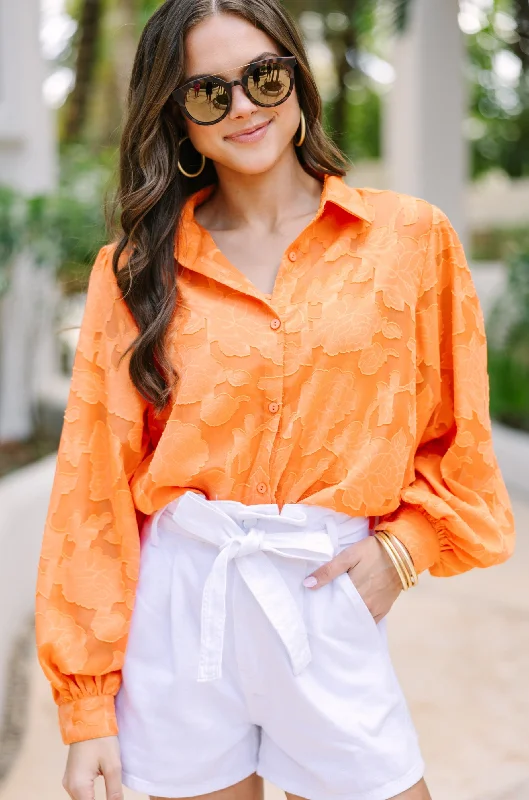 All In The Details Orange Textured Blouse Elegant Silk Blouse