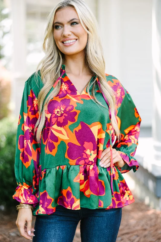 All The Joy Green Floral Blouse Bell Sleeve Blouse