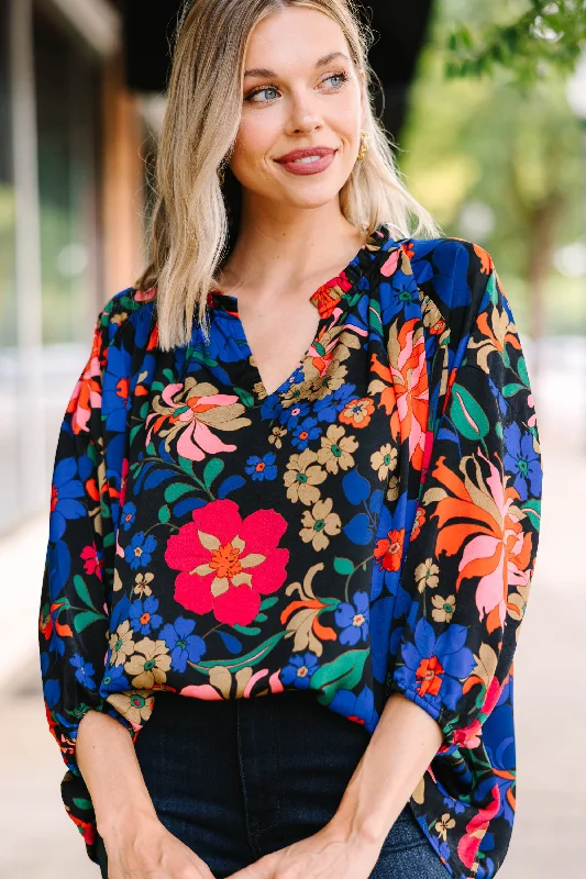 All The Love Black Floral Blouse Semi-Sheer Blouse