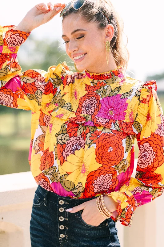 THML: Better Than Ever Yellow Floral Blouse Peter Pan Blouse