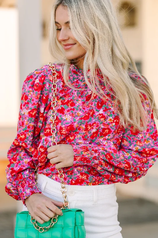 Can't Change Pink Floral Blouse Playful Puff Blouse