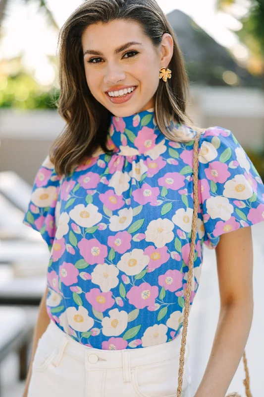 Can't Let You Go Light Blue Floral Blouse Textured Cotton Blouse