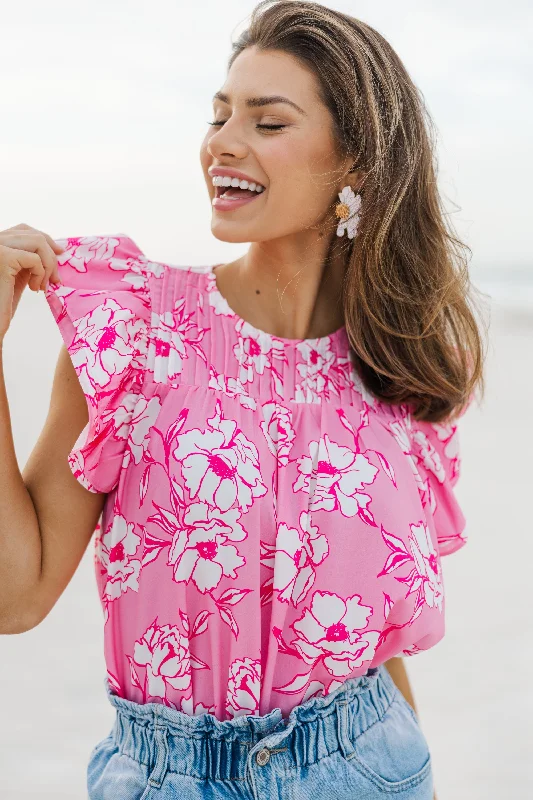 Clear Your Mind Pink Floral Blouse Drape Neck Blouse