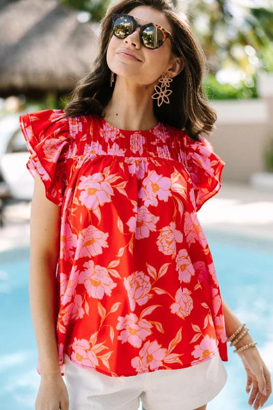 Clear Your Mind Scarlet Red Floral Blouse Airy Cotton Blouse