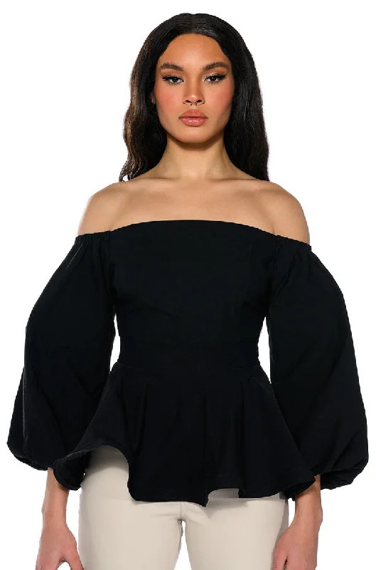 EVELYN OFF THE SHOULDER POPLIN BLOUSE Feminine Satin Blouse