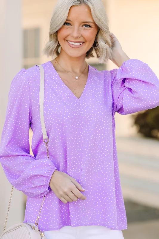 Falling For You Lavender Polka Dot Blouse Puff Sleeve Blouse