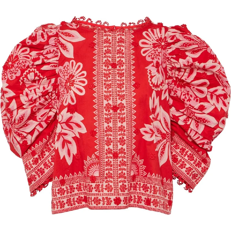 FARM Rio Women's Flora Tapestry Red Blouse, Flora Tapestry Red Semi-Sheer Blouse