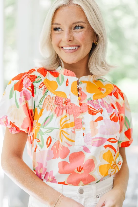 Fate: Say You Love Me Orange Floral Blouse Boho Printed Blouse