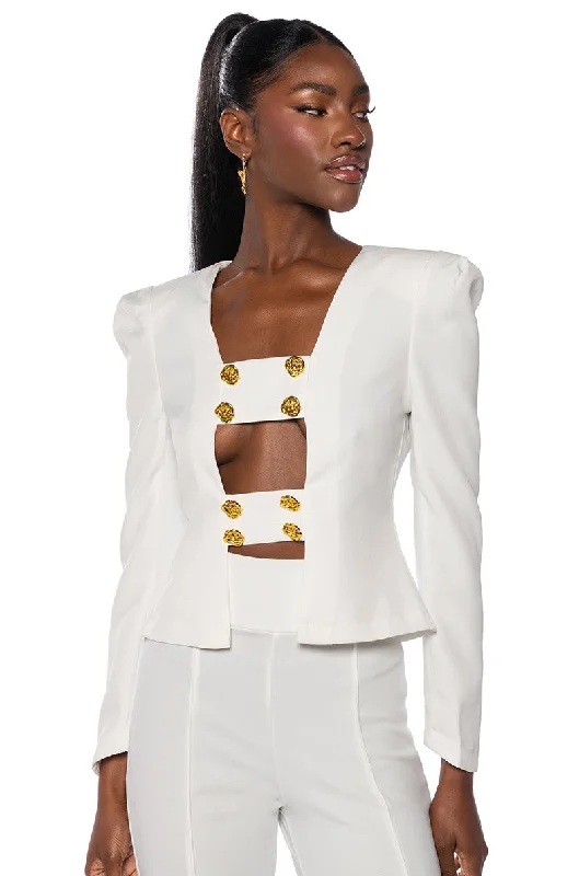 FLORENCE STRUCTURED BLOUSE IN WHITE High Neck Blouse