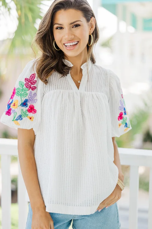 Found Your Happy White Embroidered Blouse Backless Summer Blouse