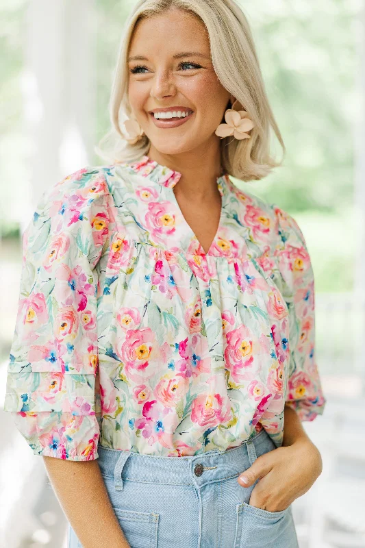 Get Involved Pink Floral Blouse Modern Work Blouse