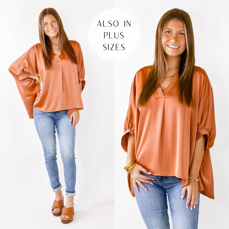 Irresistibly Chic Half Sleeve Oversized Blouse in Copper Double-Layered Blouse