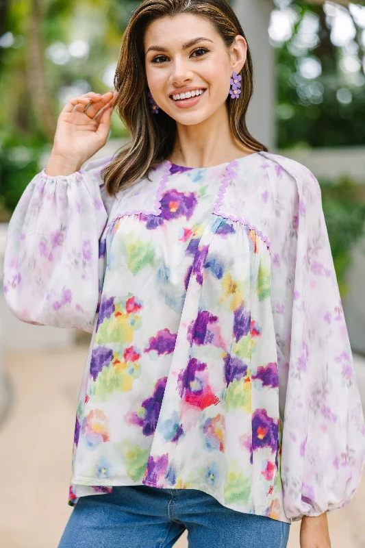 In The Beginning Purple Floral Blouse Lightweight Chiffon Blouse