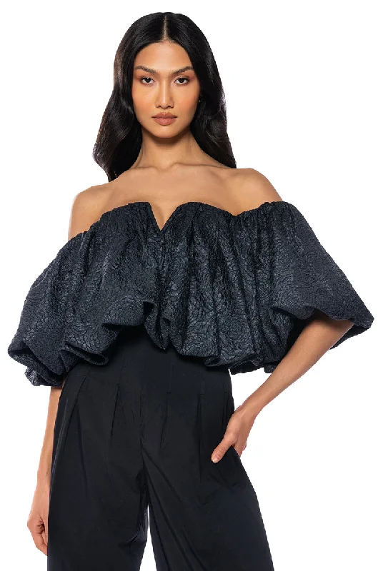 IRIS OFF THE SHOULDER BROCADE BLOUSE Bell Sleeve Blouse