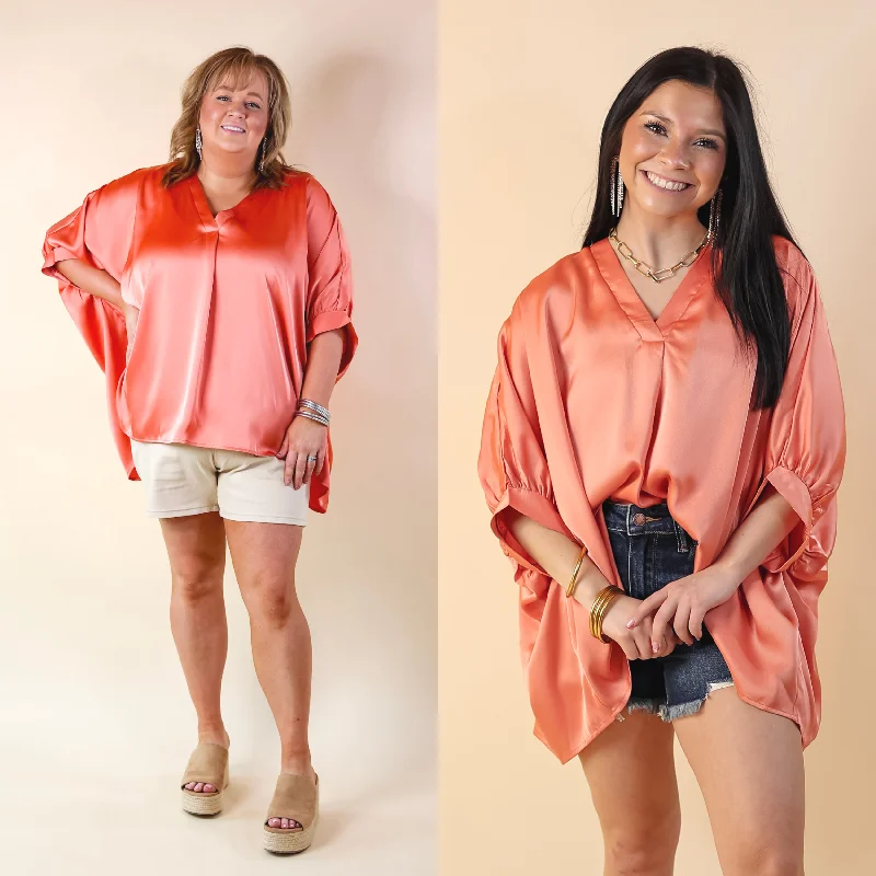 Irresistibly Chic Half Sleeve Oversized Blouse in Coral Orange Soft Pastel Blouse