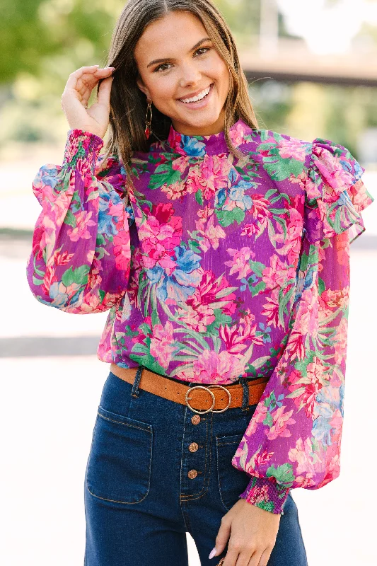 It's Your Life Purple Floral Blouse Slim Fit Blouse