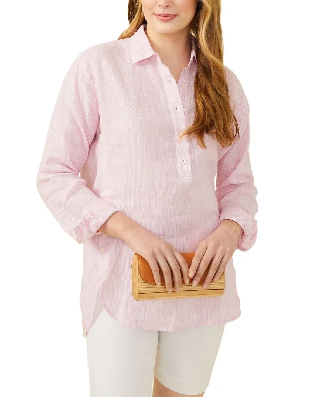 J.McLaughlin Stripe Fallon Linen Blouse Feminine Tie Blouse