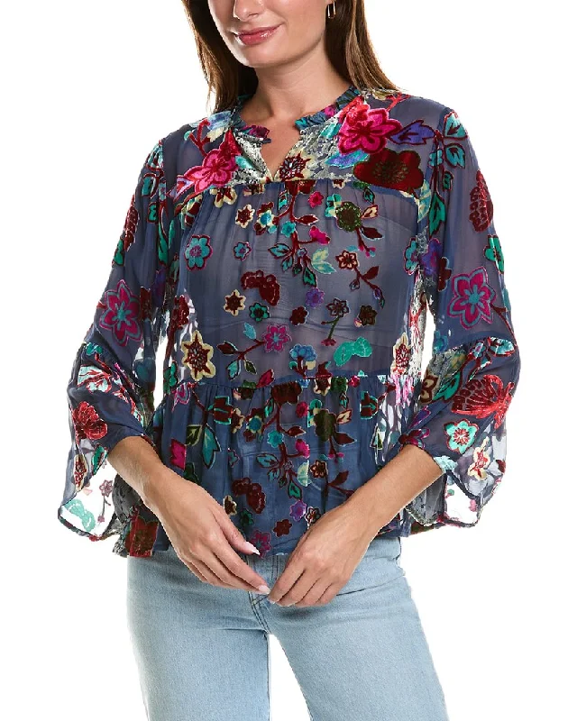 Johnny Was Lya Silk-Blend Blouse Lightweight Floral Blouse