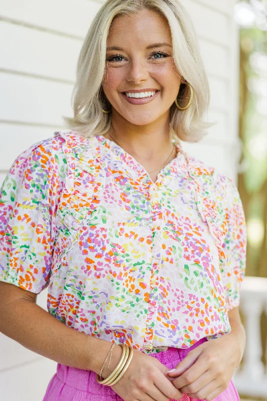 Next Stop Light Pink Spotted Blouse Lightweight Chiffon Blouse