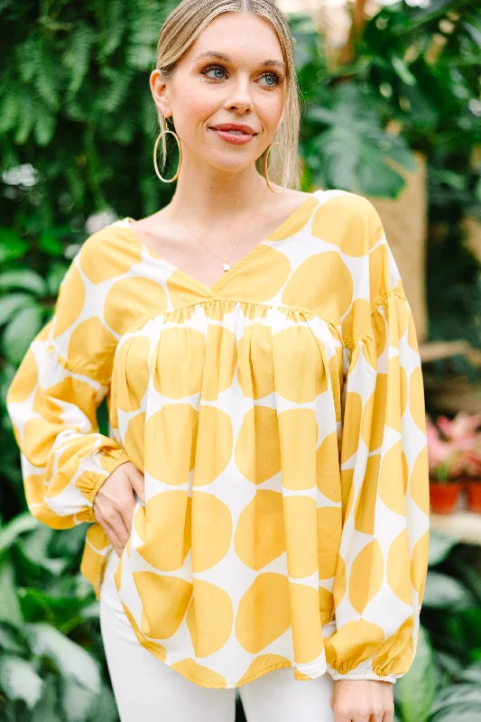 On My Mind Mustard Yellow Abstract Blouse Boho Chic Blouse