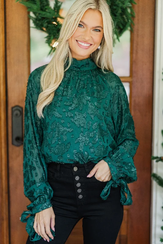 On The List Hunter Green Lace Blouse Wrap Front Blouse