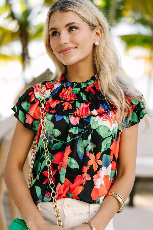 On Your Way Black Floral Blouse Sleeveless Summer Blouse