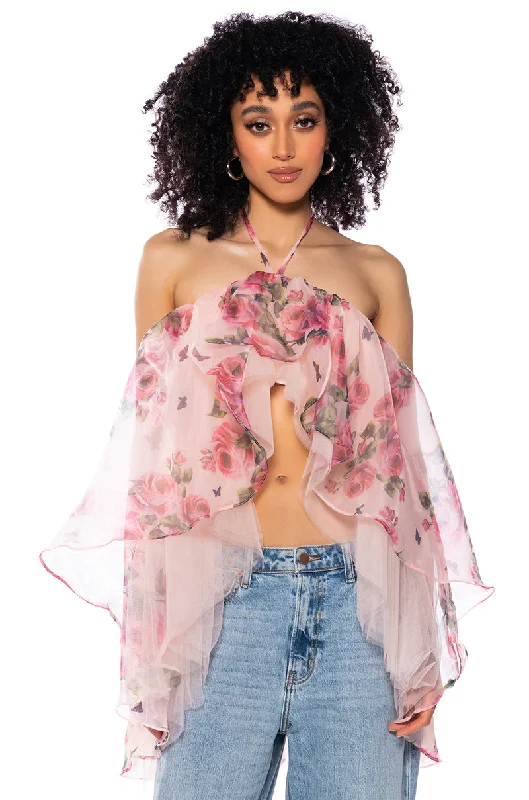 ONCE UPON A DREAM FLORAL HALTER NECK BLOUSE Stylish Wrap Blouse