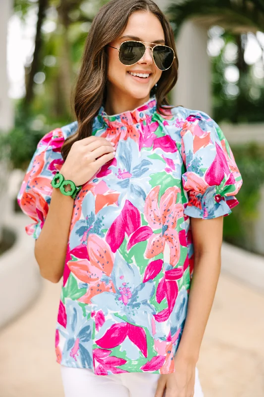 Say You Love Me Blue Floral Blouse Relaxed Fit Blouse