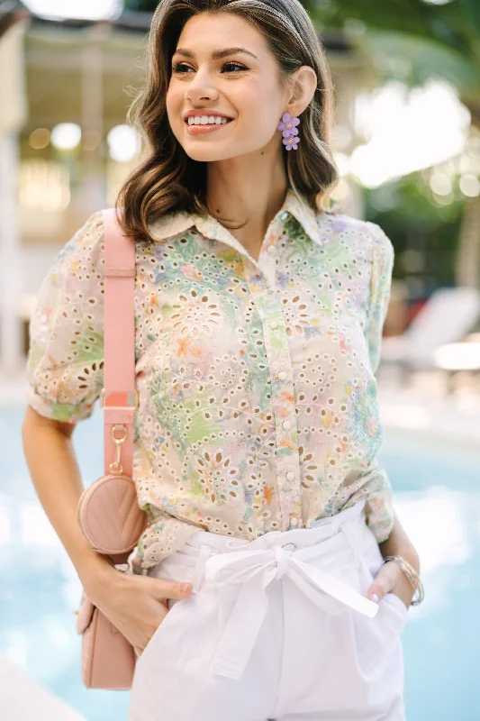 Sounds Of Joy Green Eyelet Blouse Lightweight Linen Blouse